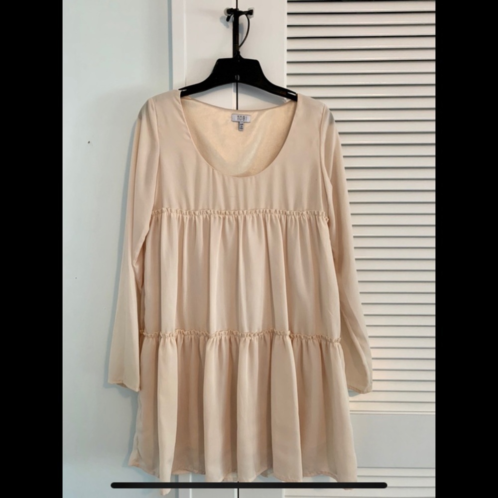 Long sleeve loose cream mini dress